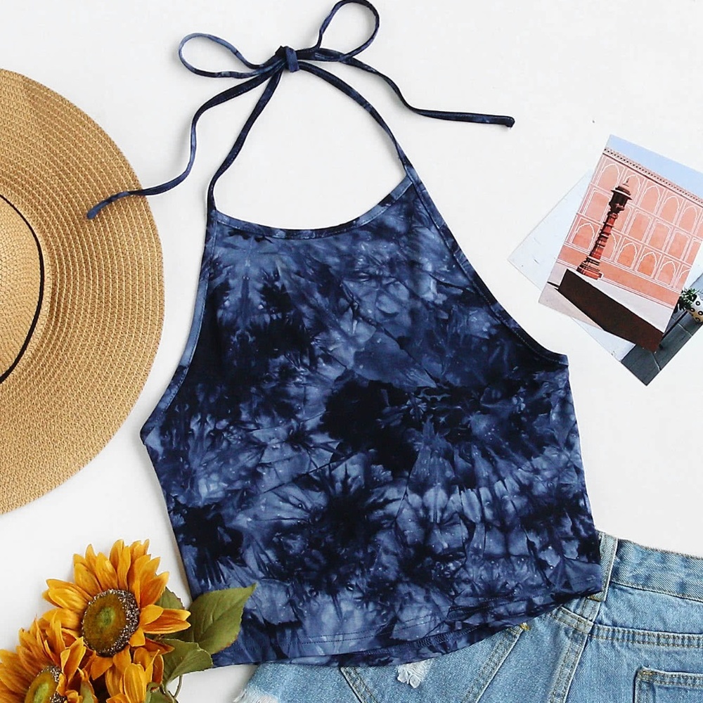 3/$20 SHEIN Blue Tie Dye Halter Crop Top Small